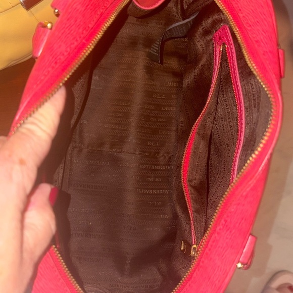 Ralph Lauren   Satchel   Leather like Epi  Pink  Goldtone hardware  Beautiful - Picture 4 of 16